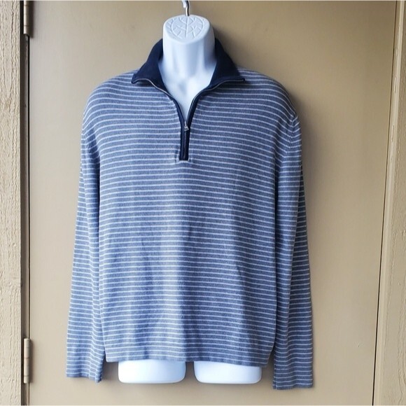 Banana Republic Other - Banana Republic Mens Blue Striped 1/4 Zip Mens Pima Cotton Long Sleeve Sweater